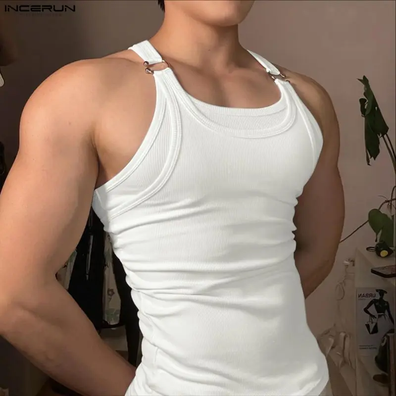 INCERUN Men's Tank Tops Solid Color O-neck Sleeveless Summer Male Vests Streetwear 2026 Knitted Fashion Casual Men Clothes Tops