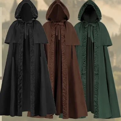 loween Gothic Witch Medieval Hooded Cloak Role-plang Costume Women's Faion Polyester Material Ethnic Stage Costume
