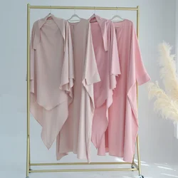 Ramadan Eid Muslim Women Khimar Abaya Set-Batwing Sleeves Hook Loop Cuffs Zip Front Abaya Dress, Extra Long Khimar Hijab Scarf