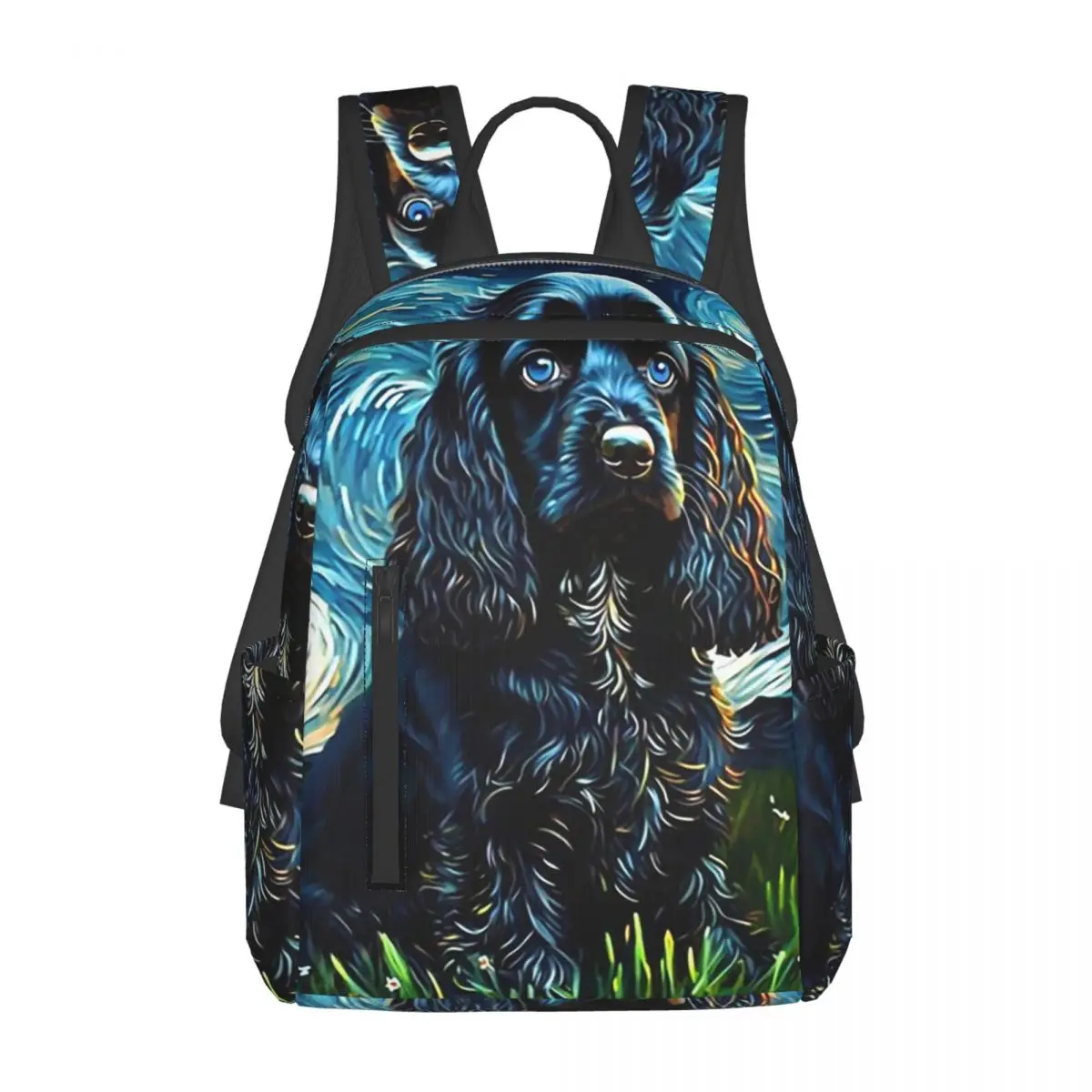 A Cocker Spaniel Puppy Starry Night Backpack Daypack Large Capacity Children BookBag School Bag Shoulder Bags for Men Women