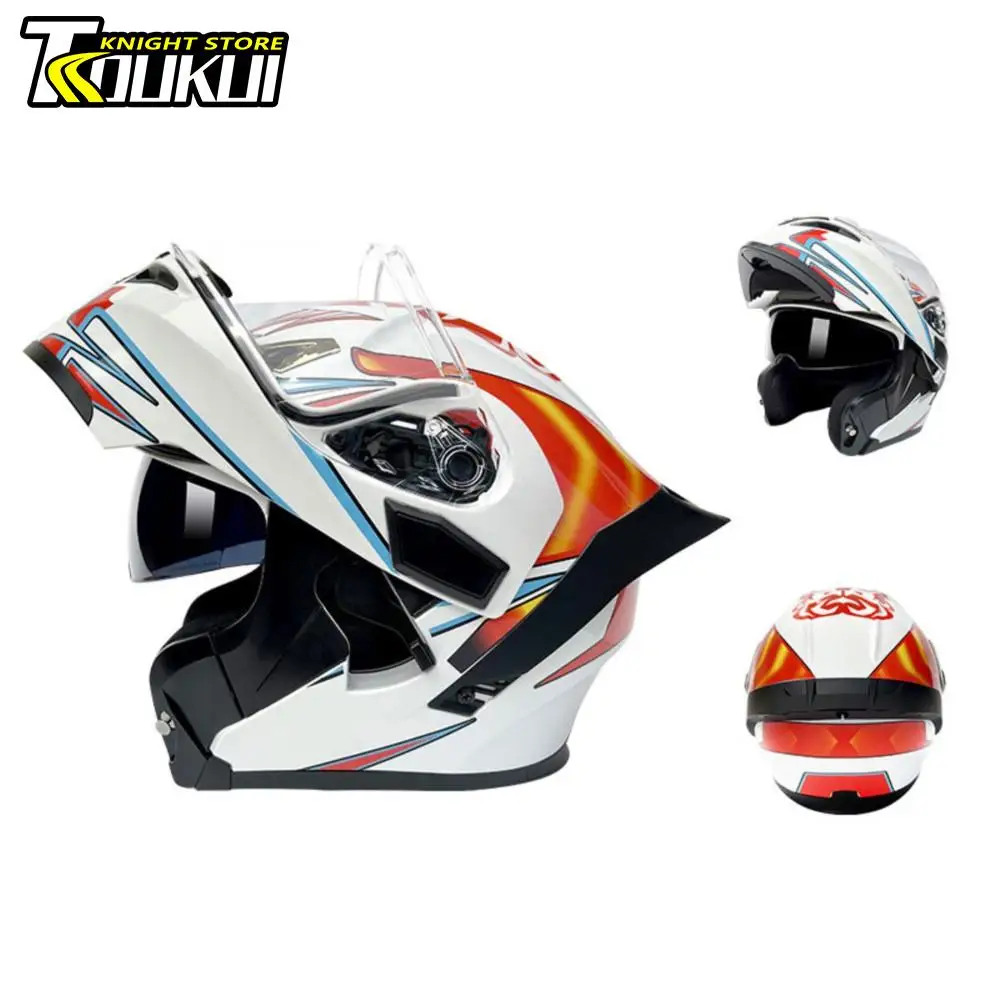 

Flip Up Motorcycle Helmet Double Lens HD Visor Moto Helmet Capacete De Moto Open Full Face Helmet Multiple Patterns DOT Approved