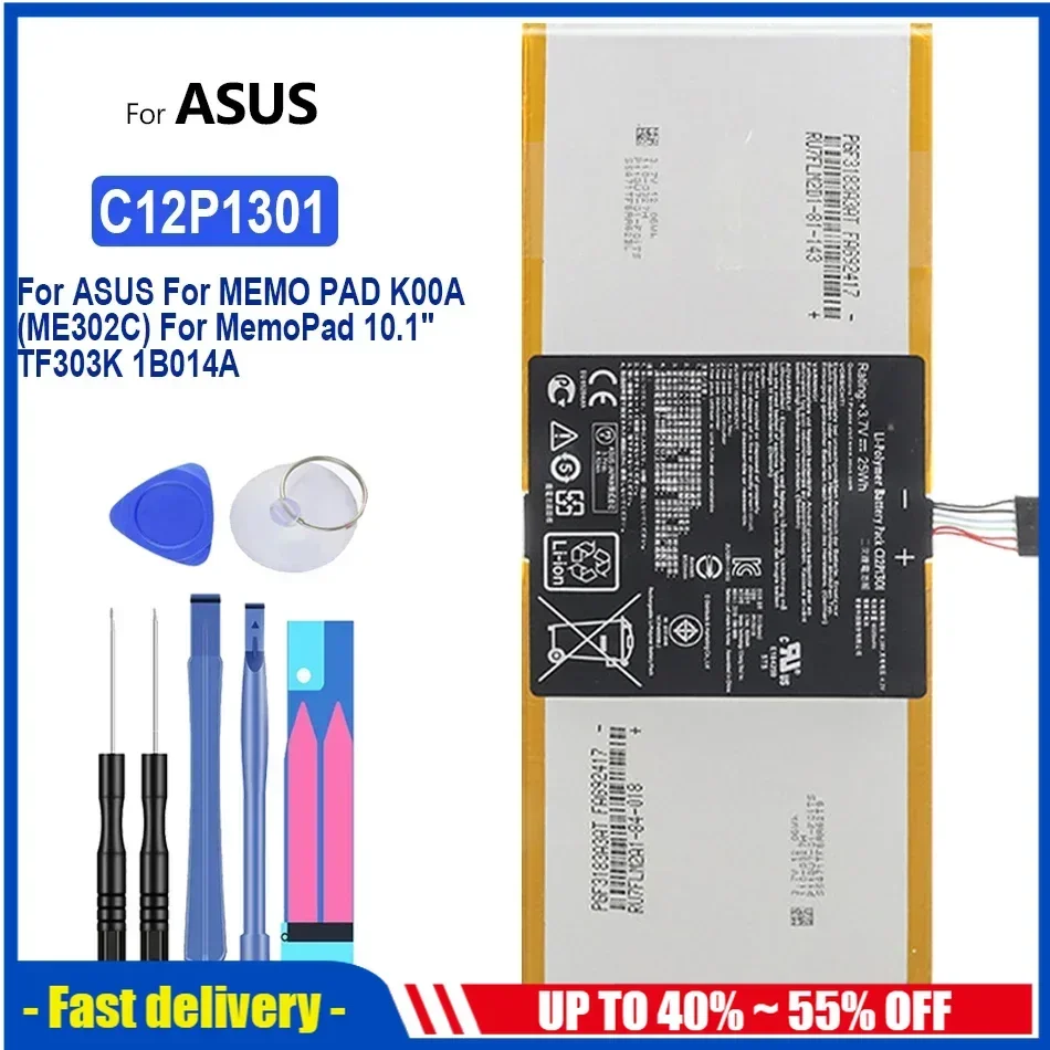 

Сменный аккумулятор большой емкости C12P1301 6560 мАч для ASUS MEMO PAD K00A (ME302C) MemoPad 10,1 TF303K 1B014A MemoPad10.1