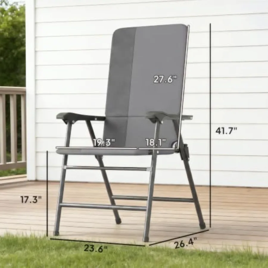 Folding Camping Chairs for Porch Lawn Beach Camping, High Back Support, Padded Comfort, Foldable Storage, Gray Light Gray