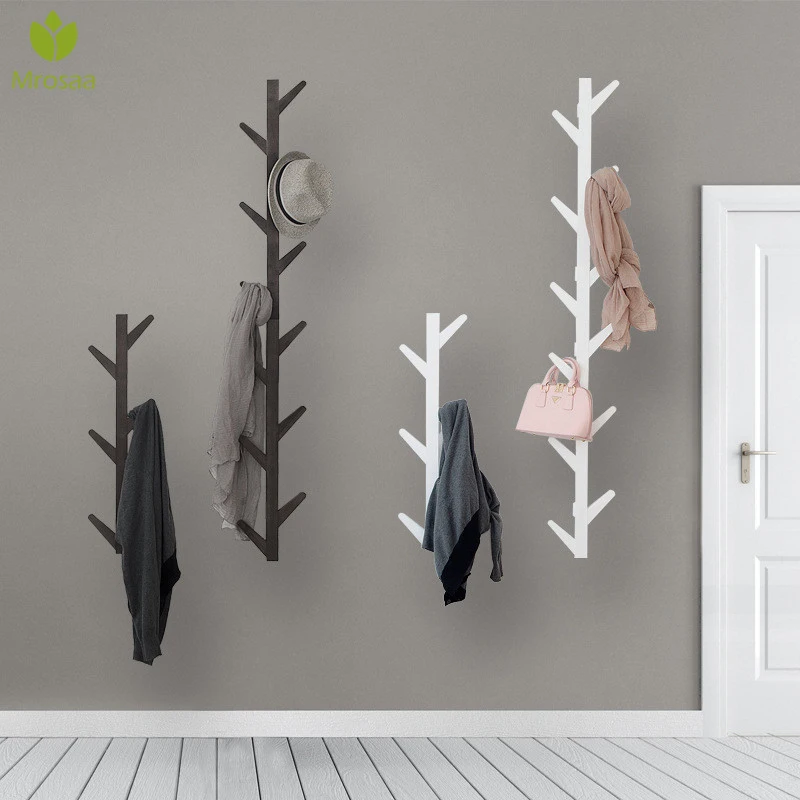 Mrosaa Bamboo Wooden Hanging Coat Rack Wall Hook Clothes Hanger Living Room Bedroom Decoration Hanger Wall Shelves 6/8/10 Hooks