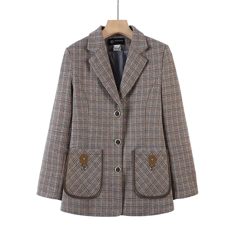 Veste chic décontractée trempée pour femmes, pardessus à la mode, blazer professionnel à carreaux, vêtements d'extérieur courts, automne, nouveau