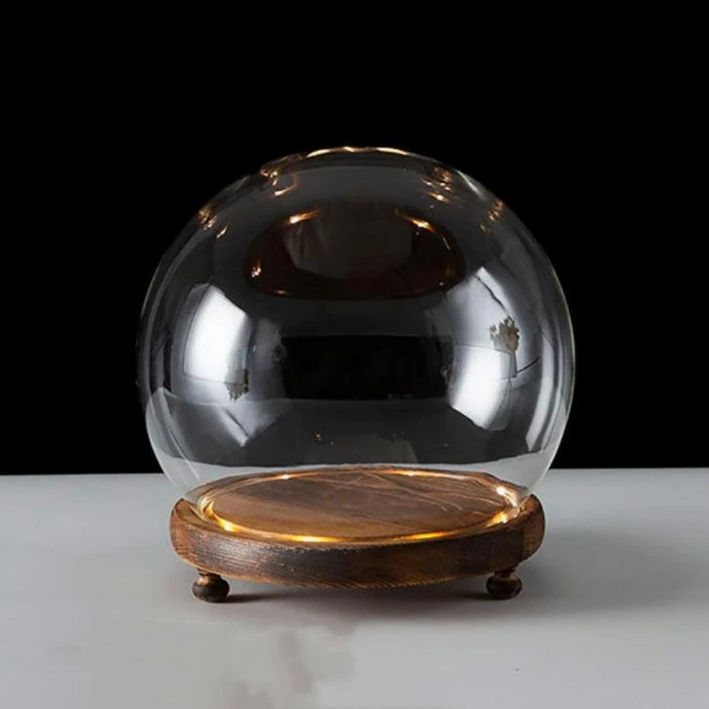 Diameter=12cm 13cm 15cm 18cm 20cm Round Glass Dome Home Decoration Luminous Antique Base Transparent Cover Wedding Souvenir Gift