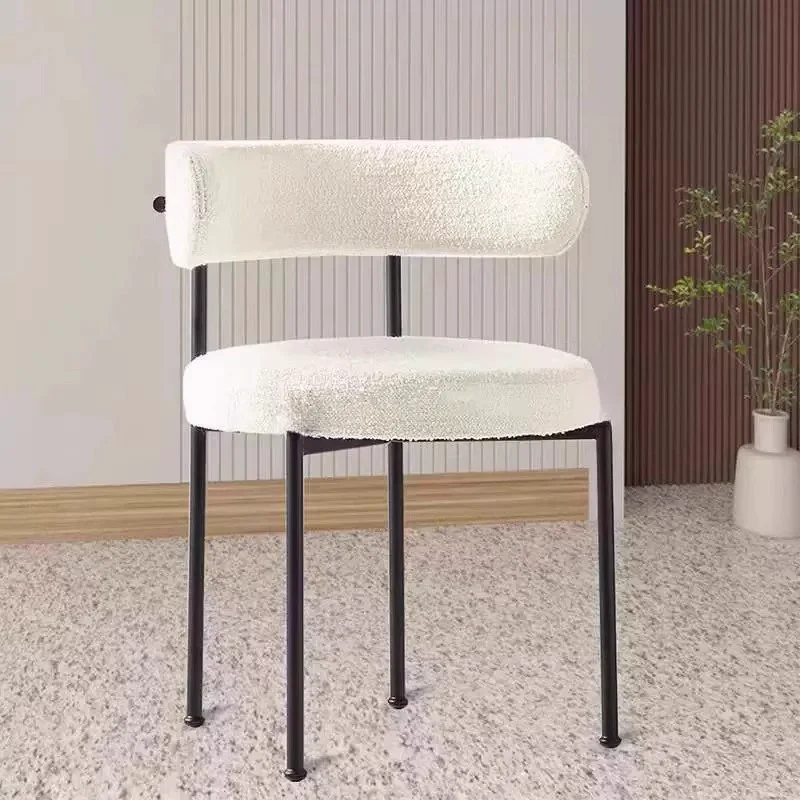

Lamb fleece soft Nordic style light luxury room leisure chair home lamb makeup chair designer backrest dining chair high quality