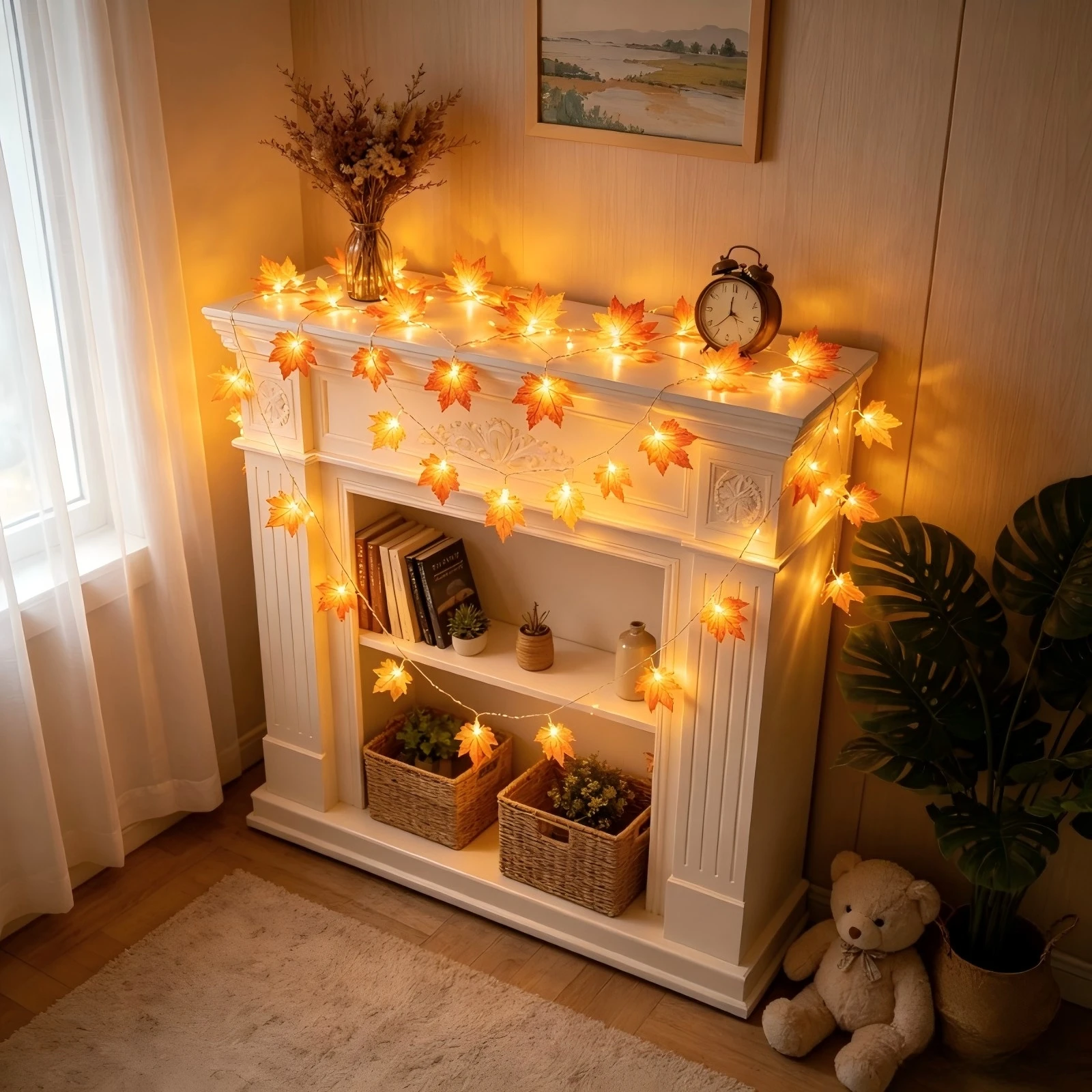 Fall Orange Maple Leaf LED String Lights Warm Fairy Lamp Cafe Bar Thanksgiving Indoor Outdoor Decor