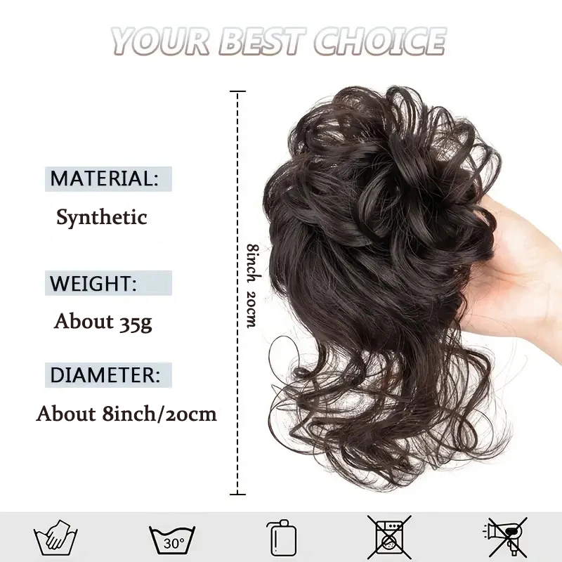Synthetic Elegant Messy Curly Elastic Rubber Band Hair Bun Fluffy Easy to Style Suitable for Daily Use