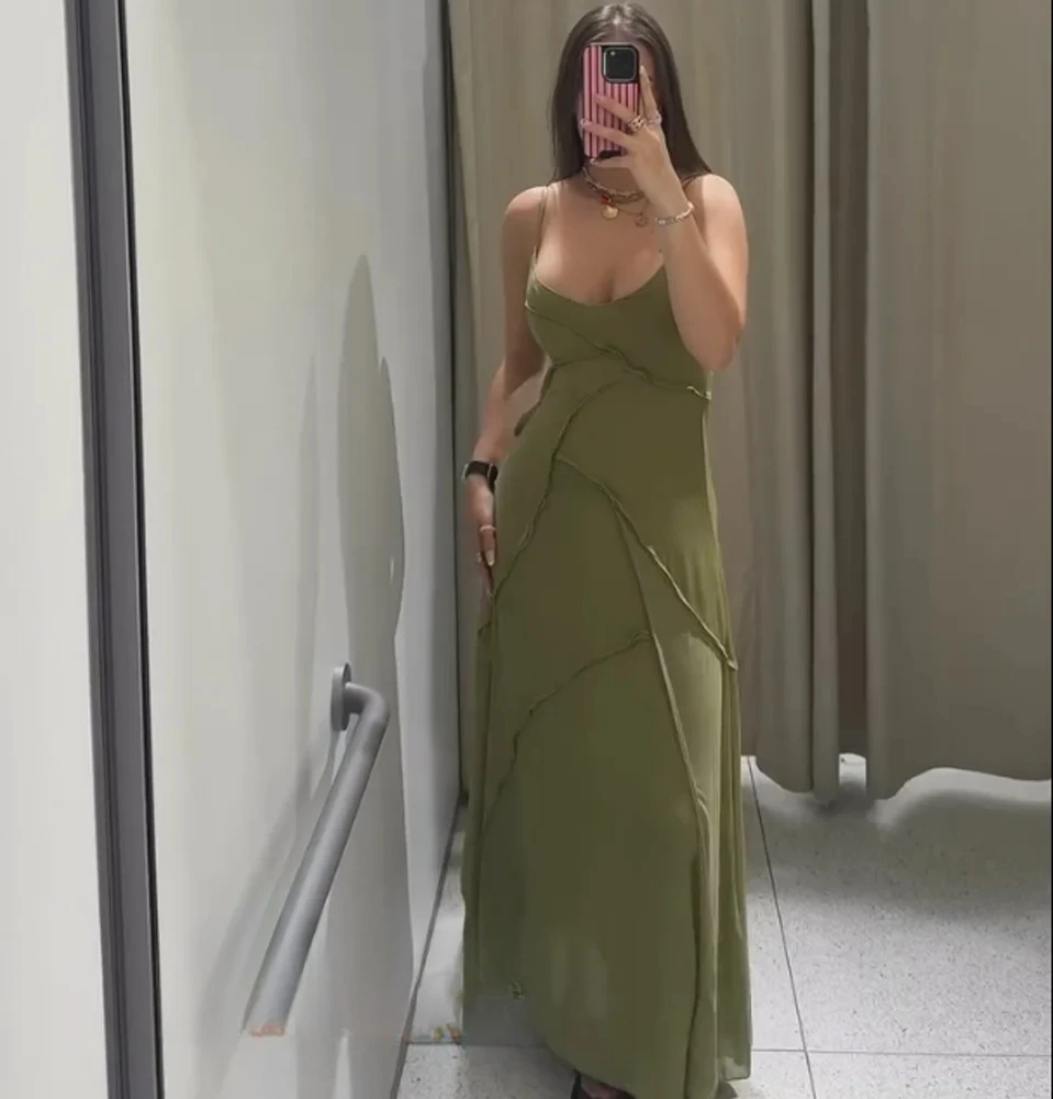 KONDALA Abito longuette elegante autunno donna Decorazione bordo arricciato Abito lungo Cami 2025 Abito da festa per le vacanze alla moda primavera/estate