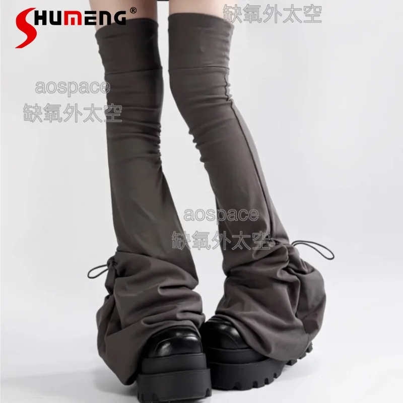 

Japanese Rojita Style Solid Color Slimming Y2k Hosiery Subculture Over-the-Knee Drawstring Flared Leg Warmers Women's Cool Socks