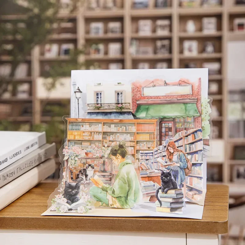 15 pçs adesivo de tinta branca decoração livraria na livraria paisagem pacote duplo adesivos gato decorativo scrapbook 146*100mm