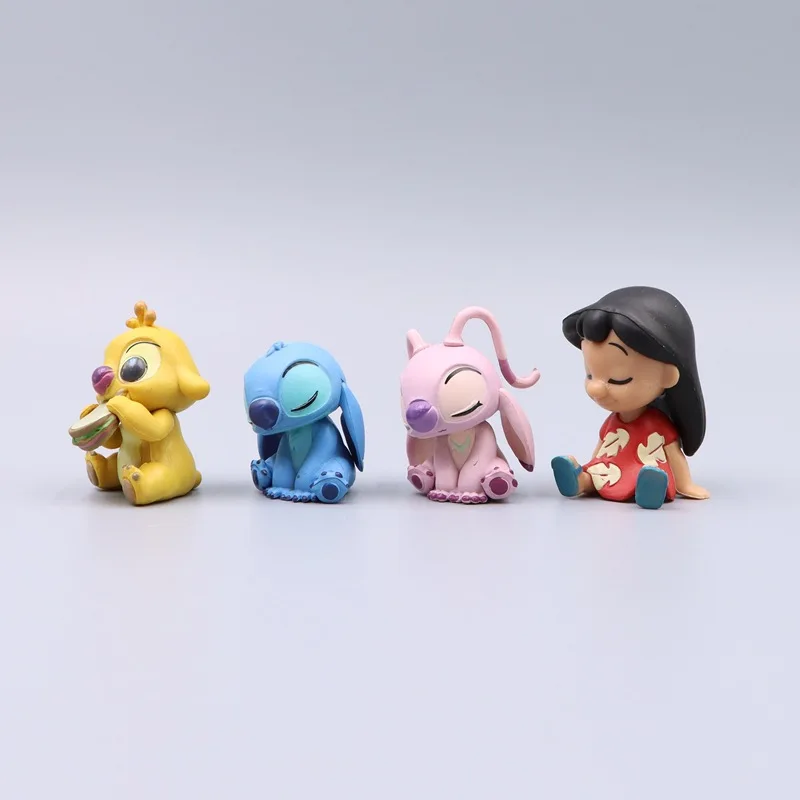 Disney Anime Lilo i Stitch 4 szt. Figurka Stitch Zabawka Model Akcji Lalka Dekoracja na Imprezę Domową Zabawki Chłopcy Dziewczęta Prezent Urodzinowy