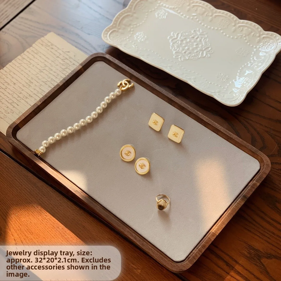 

High-End Wooden Jewelry Display Plate Pearl Ring Nelace Accory Storage Tray Jewelry Presentation Stand Faion Accories