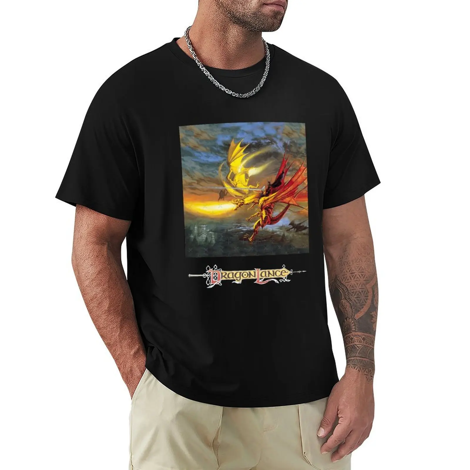 

DragonLance Legend of Huma artwork T-Shirt Big and Tall Crew Neck Tee