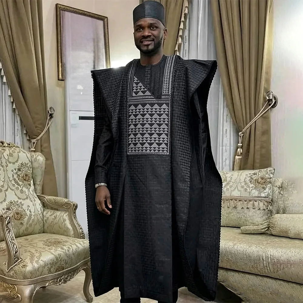 

South African Traditional Wear Formal Attire Bazin Riche Dashiki Outfits Shirt Pants Robe Suit No Cap African Men Agbada