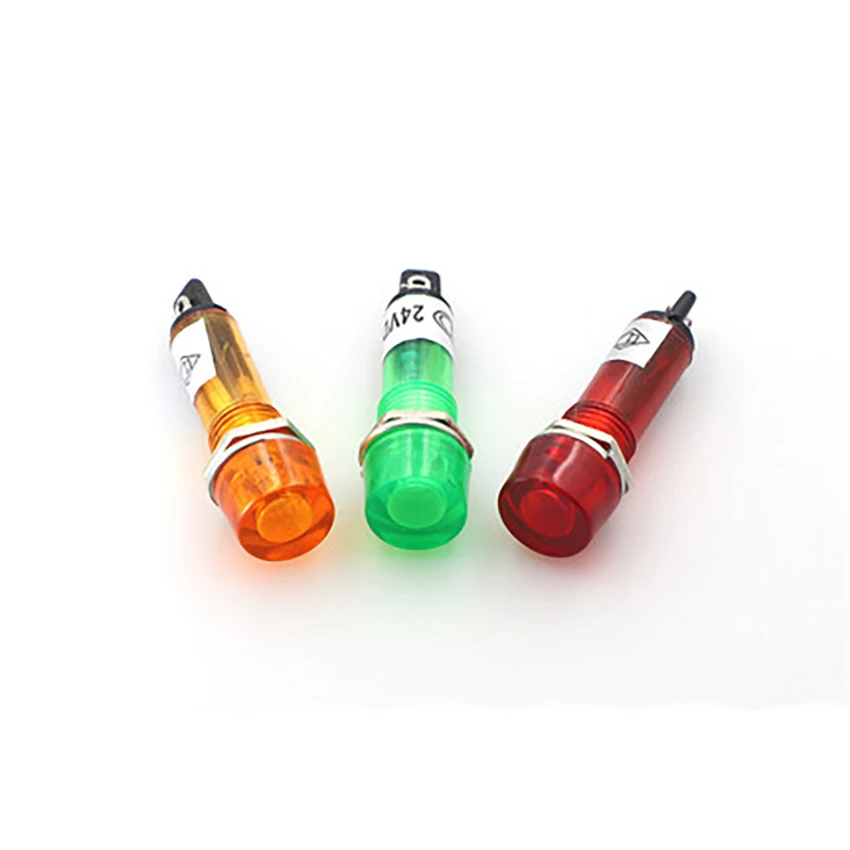 10mm Indicator lights waterproof Signal lamp DC AC 12V/24V/220V power Small indicator light red,yellow,green 10pcs/lot