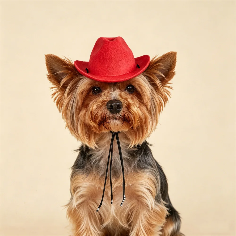 Solid Puppy Dog Cowboy Hat Western Cowboy Style Pet Hats for