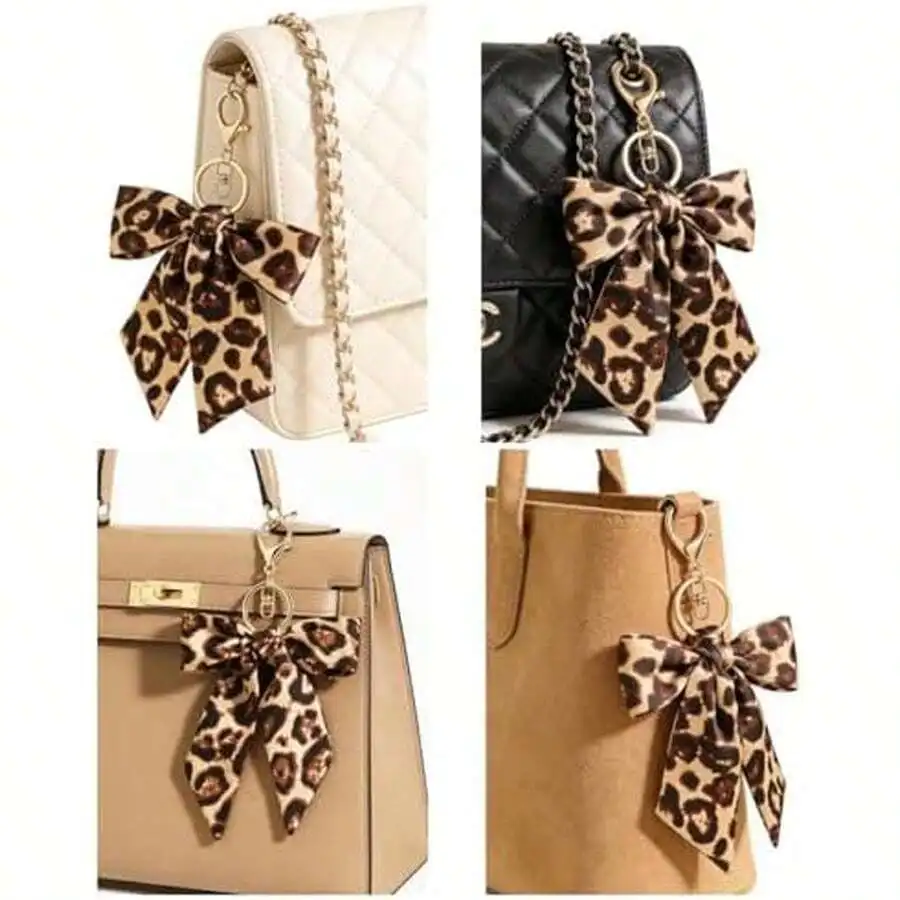 

Leopard Print Bow Bag Charm Keychain For Women Handbag Purse Decor Accessory
