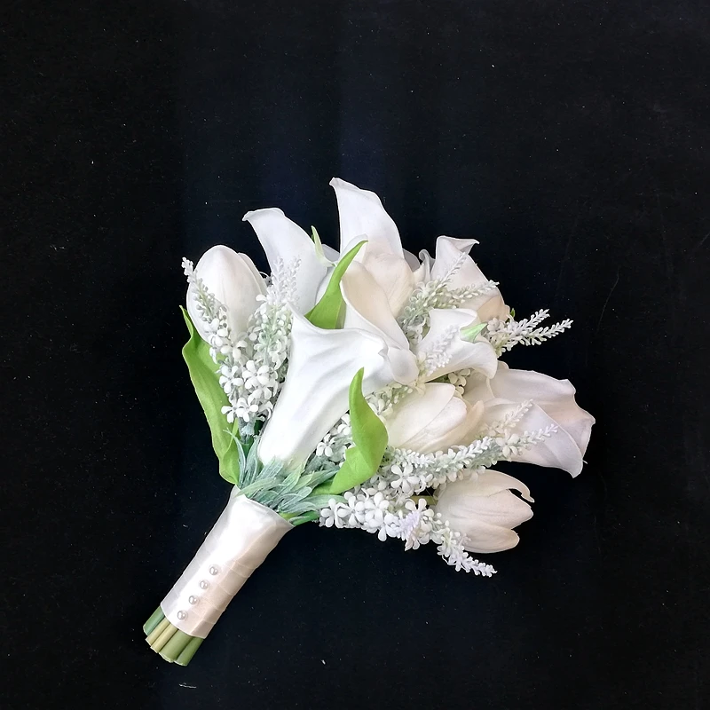 

2023 New Arrival Wedding Accessories White Calla lilies Bride Bouquet Ramo De Quinceañera Ramo de boda de novia