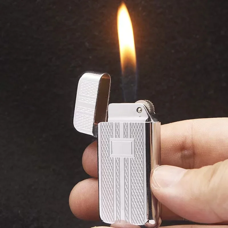 Portable Butane Gas Cigarette Lighter, Electroplated Flower Mini Ultra‑thin Design With Grinding Wheel Open Flame