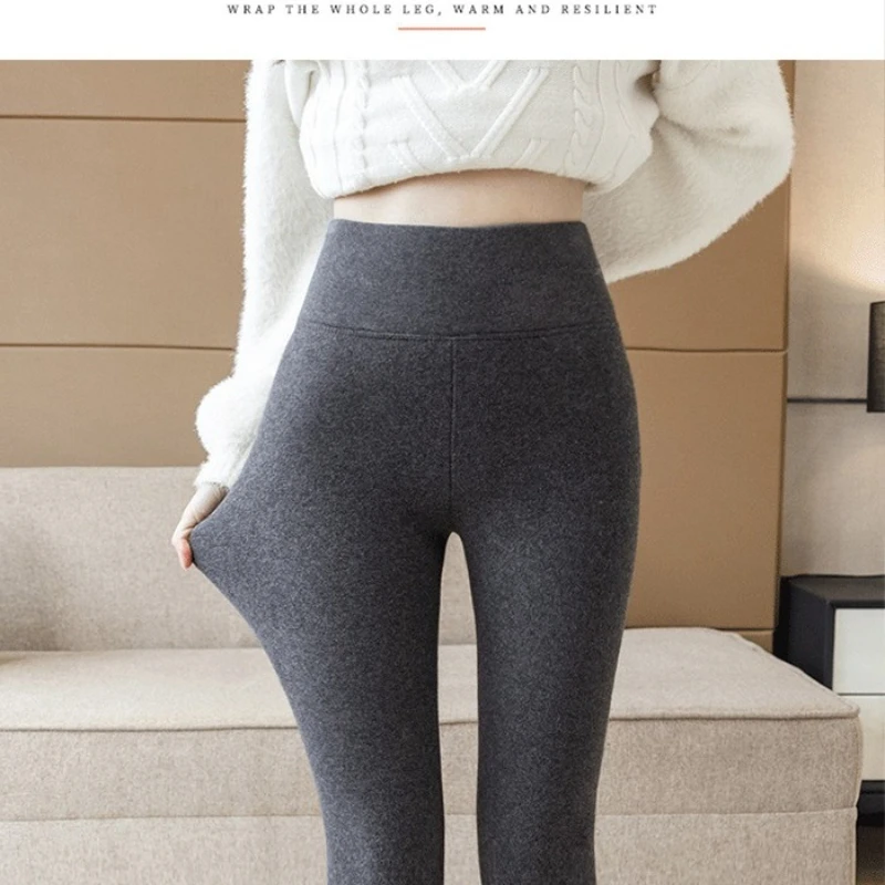 سراويل قطنية من جلد الخراف الأسود للنساء في الشتاء، سراويل سميكة من القطن الخالص، ملابس خارجية عالية الخصر