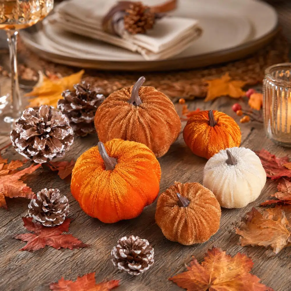 Stuffed Pumpkin Halloween Decor Reusable Halloween Party Decorations Small Velvet Pumpkin Decor Thanksgiving Table for Fall