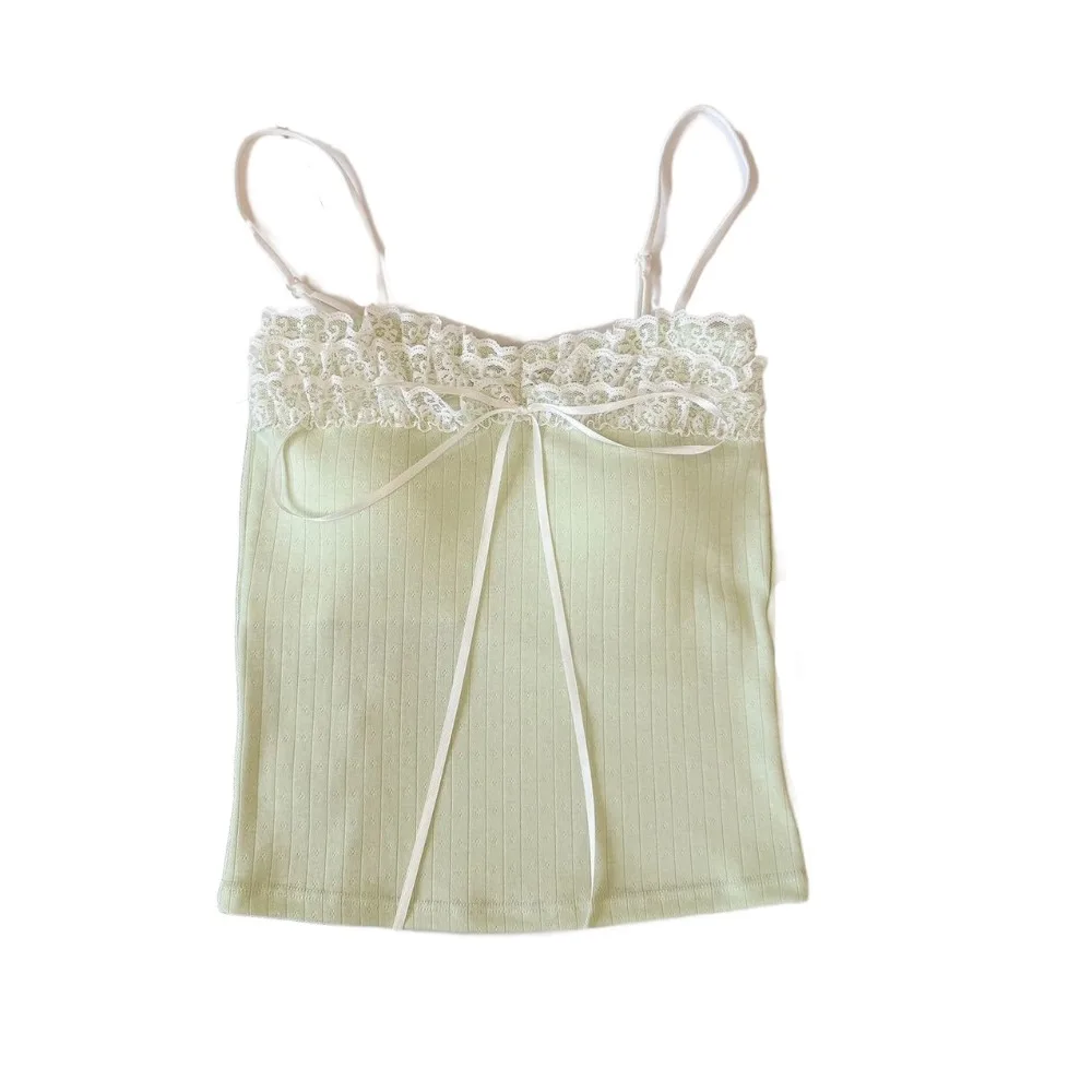 

Fashion Bow Slim Lace Crop Top Sweet Bottoming Shirt Girl's Vest Top Summer Spice Girls Style Camisole with Pads Women