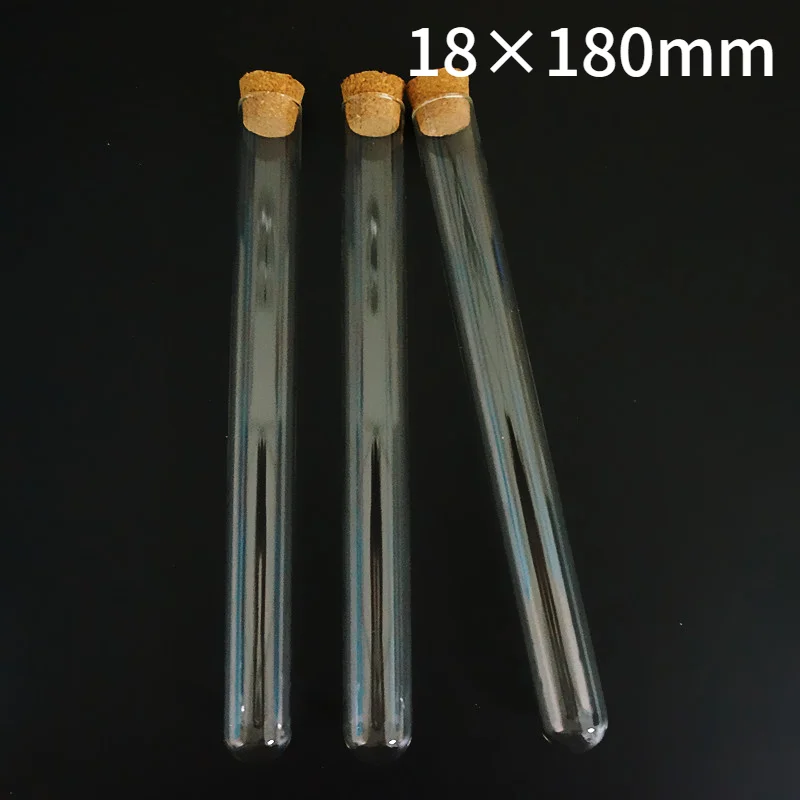 

24pcs/lot 18x180mm Glass Test Tube With Cork Round Bottom Cigar Packaging Tube Laboratory Glassware