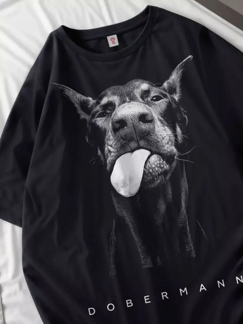 

Plus - Size Women's Black Short - Sleeve T - shirt, Dobermann Dog Print, Cool Design & Comfortable