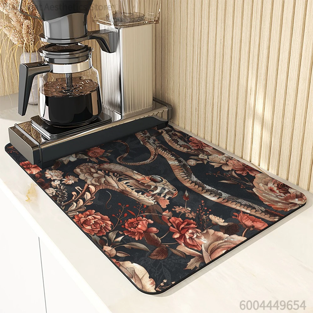 Antiskid Kitchen Absorbent Draining Mat Snake Plant Super Absorbent Draining Coffee Dish Drying Mat Quick Dry Bathroom Drain Pad