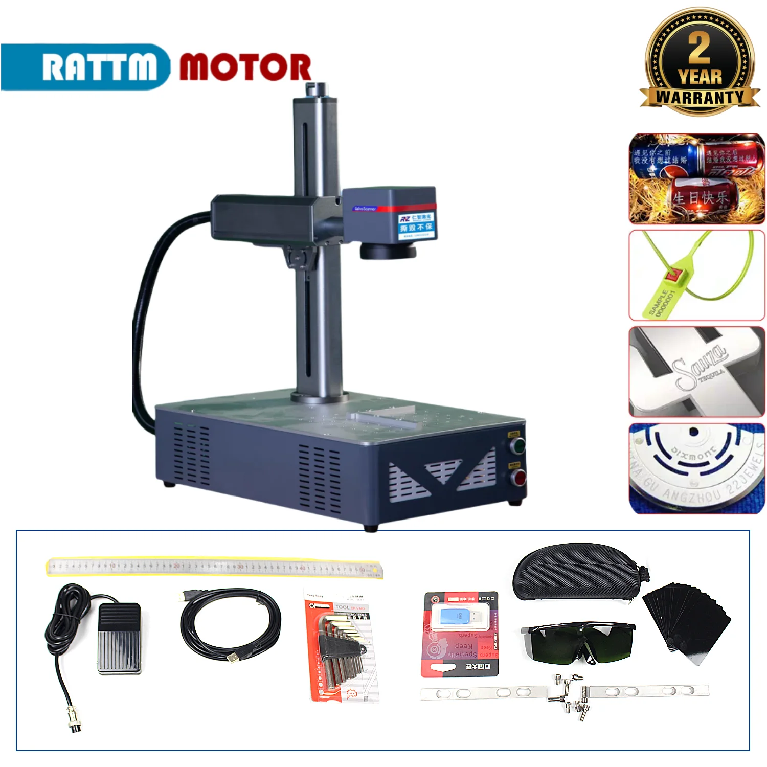 Raycus JPT MOPA M7 30W 60W 100W EZCAD2 Controller Color Engraving Fiber Laser Marking Machine Metal Steel Optional Rotary Axis