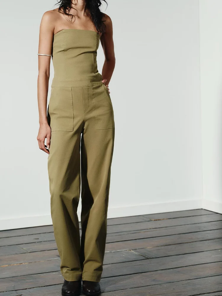 

Европейский и американский стиль, осенняя новая модная тенденция, простая женская одежда, облегающий топ с открытыми плечами, длинный комбинезон