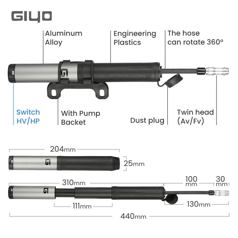 GIYO Porteble Bicycle Air Pump 120psi Schrader Presta Valve MTB Road Bike Tire Air Inflator Outdoor Cycling Hand Pump Bike Pump