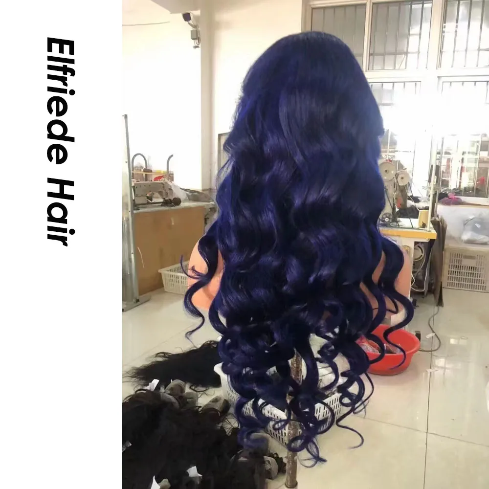 Elfriede #Dark Blue Loose Wave Lace Wigs for Women 4x4 Lace Closure 13X4 13X6 HD Lace Frontal Wig 100% Remy Human Hair Wigs