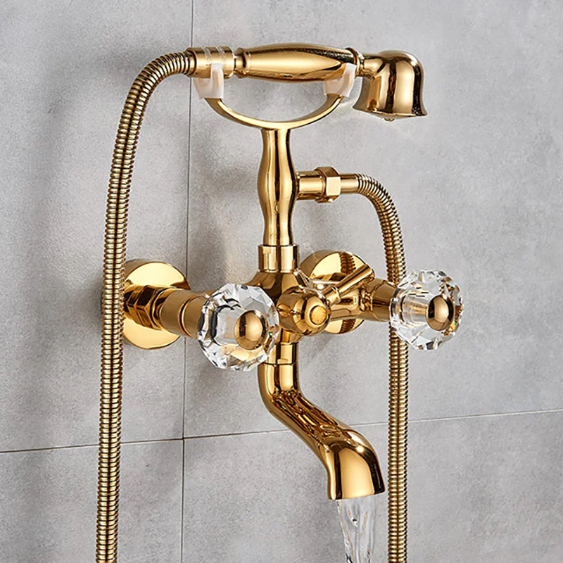 

Golden Waterfall Bathtub Faucet Bathroom Brass Bath Faucets Rotatb Spout Hot&Cold water Shower tap