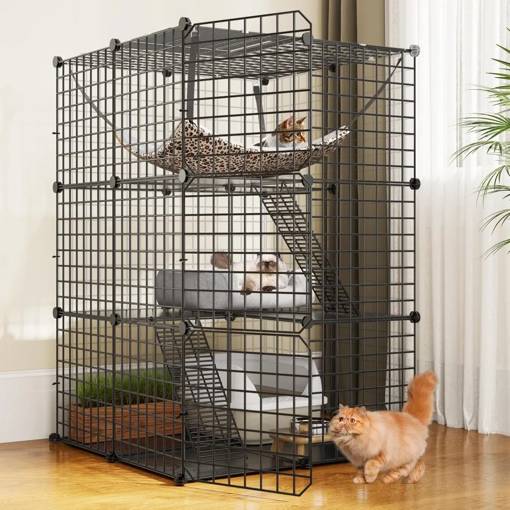 

Cat Cage Indoor Catio DIY Cat Enclosures Metal Cat Playpen Kennels Pet Crate with Extra Large Hammock