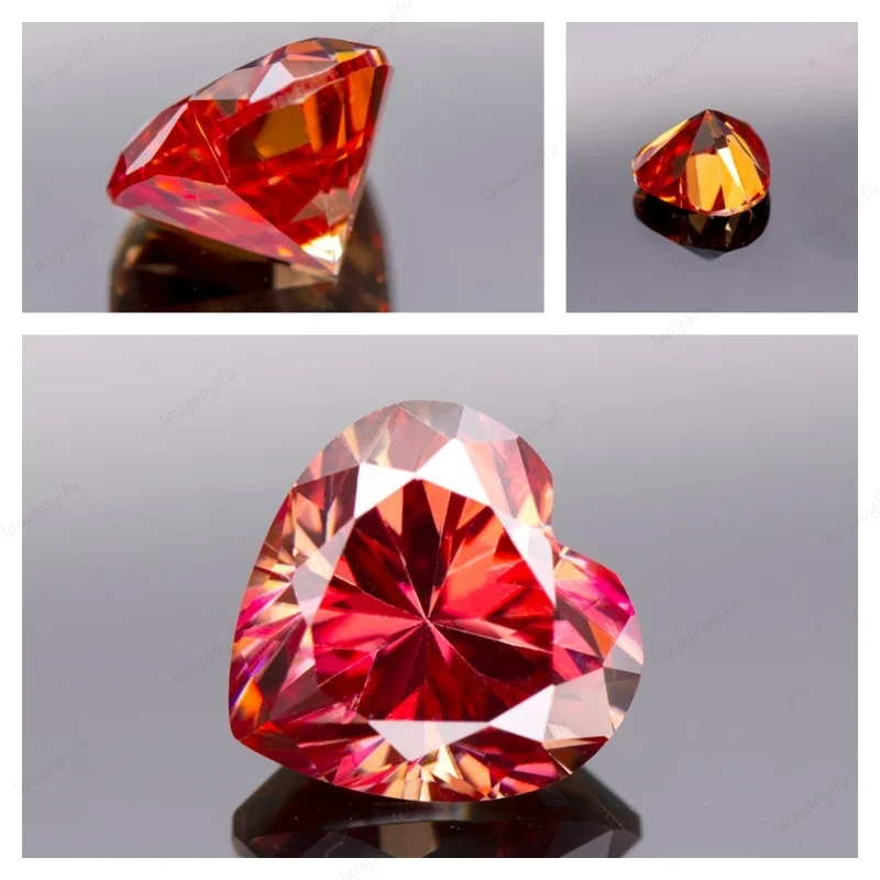 Pedra moissanite em formato de coração, pedra preciosa de múltiplas cores para materiais avançados de fabricação de joias, testador de diamante com certificado