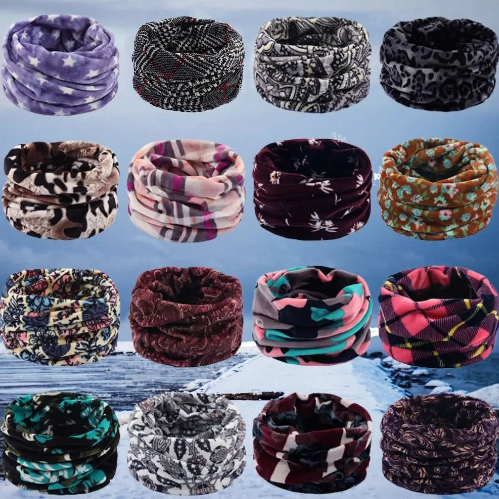 Autumn Winter Fleece Scarf Soft Warm Neck Warmer Floral Print Snood Scarves Outdoor Ski Scarf Women Men Neck Warmer Ski Mask Hot