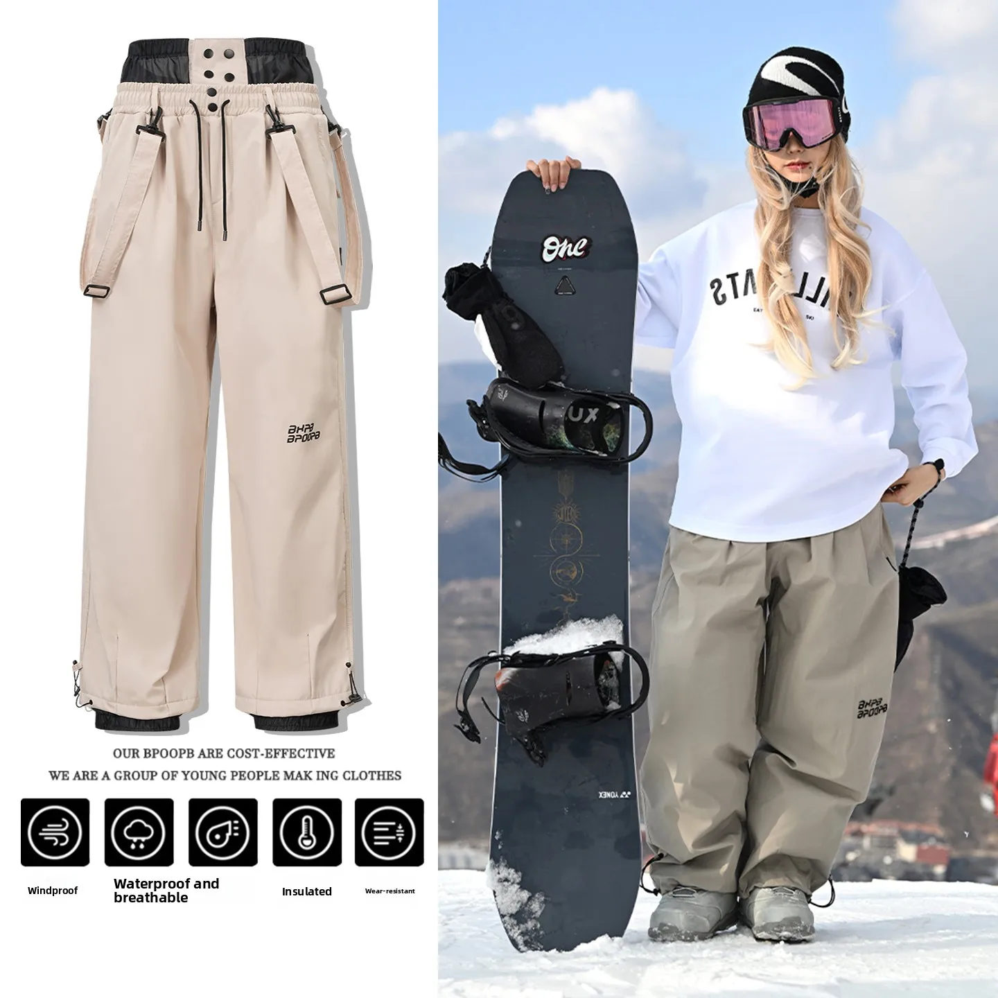 unisex-snow-pants-skiing-bib-trousers-windproof-waterproof-warm-fleece-lined-double-board-single-board-outdoor-snow-pants