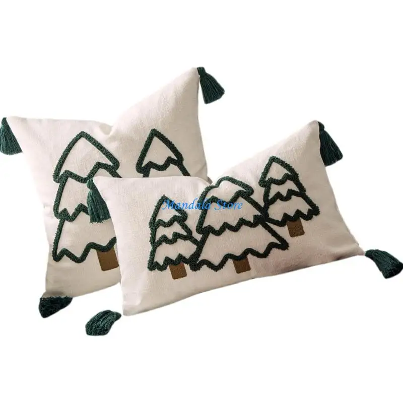 

U2JC Christmas Embroidered Cotton Linen Pillowcases Festival Home Decoration Accent