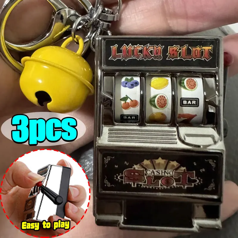 1/3PCS Fruit Slot Machine Keychain Lucky Charm Jackpot Keychains Mini Casino Pendant Bag Charm Novelty Gifts for Kids Adults