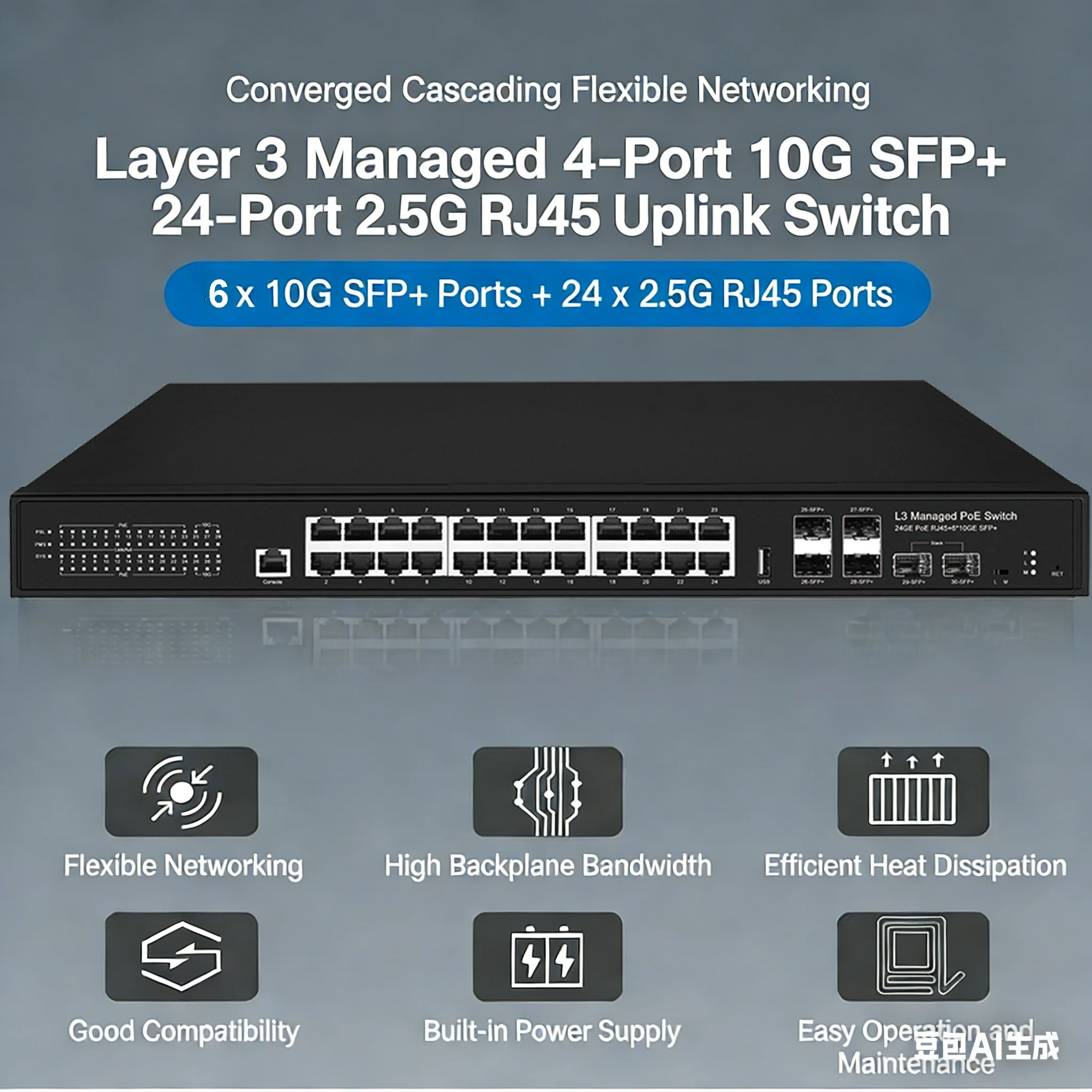 

10G uplink 2.5G managed switch,24ports web/L3 managed switch/PoE switch,QOS,VLAN,LACP,Logical stacking