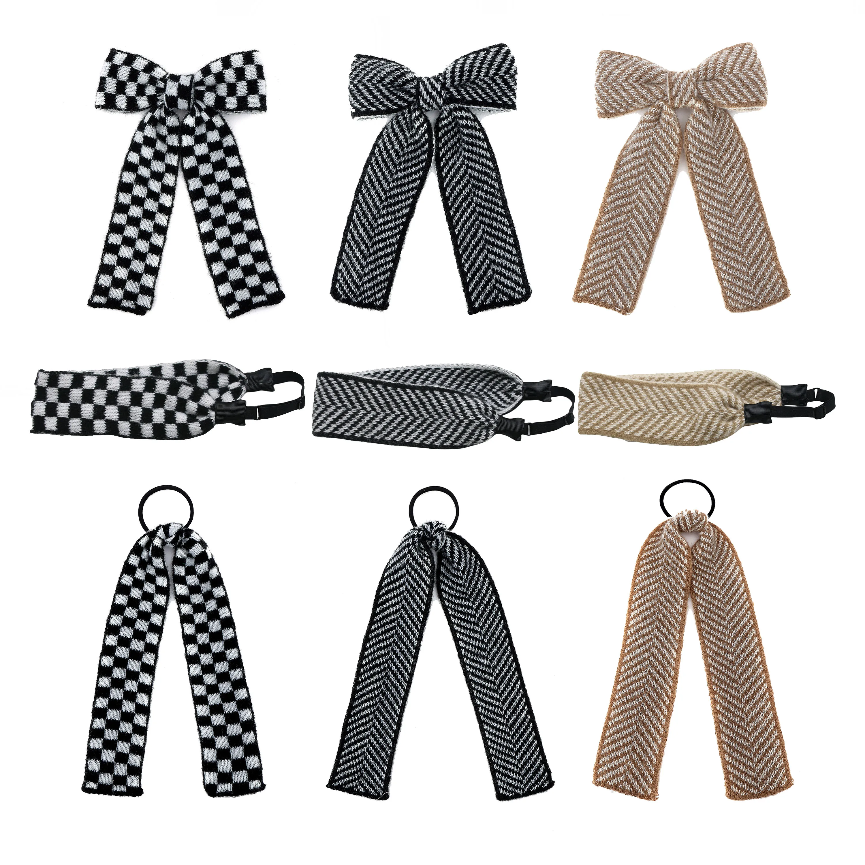 001N Checkered yarn HairBand Cute Hairpins Girls  Hair headband Barrettes Solid Clip Kids Headwear Fashion Hair Accessories