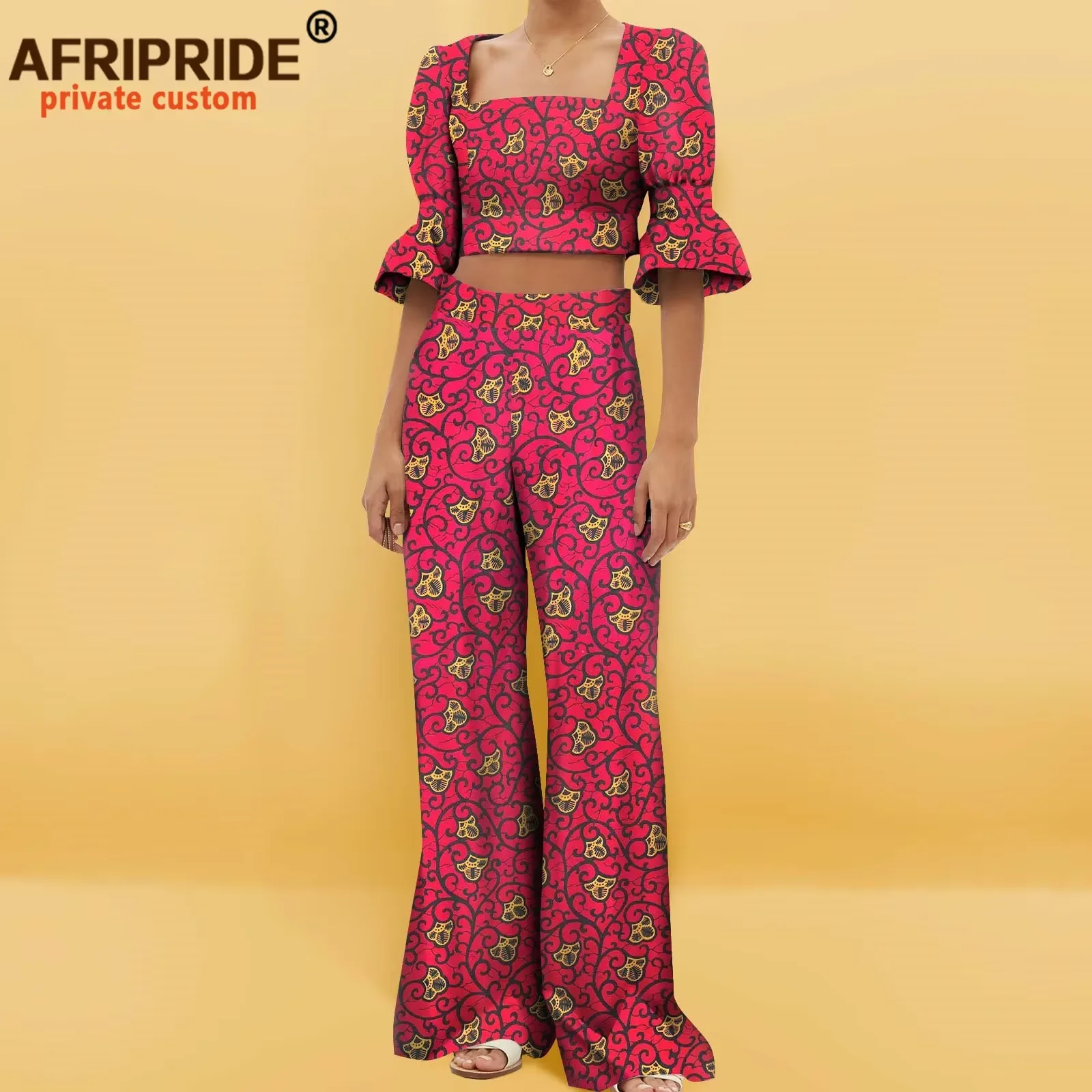 Afrikanische Kleidung für Frauen Crop Top und lange Hosen 2 Stück Set Print Outfits Vintage traditionelle elegante Ankara Kleidung a2226002