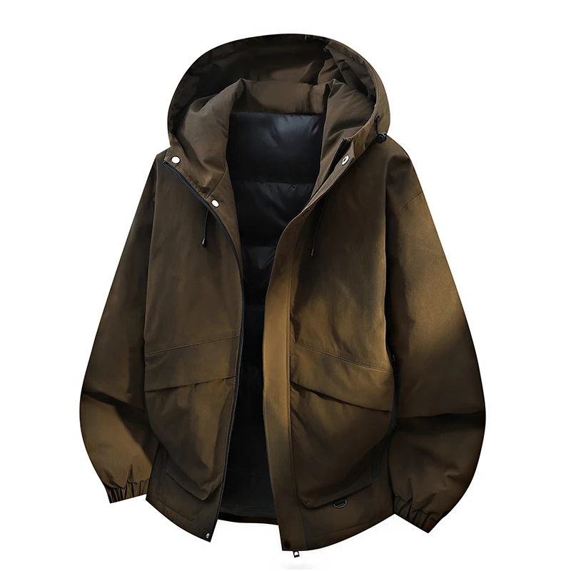 

Outdoor Workwear Windproof Men's down Jaet Hooded Thi Winter Multi-ket Casual Warm Du down Coat Youth Faion
