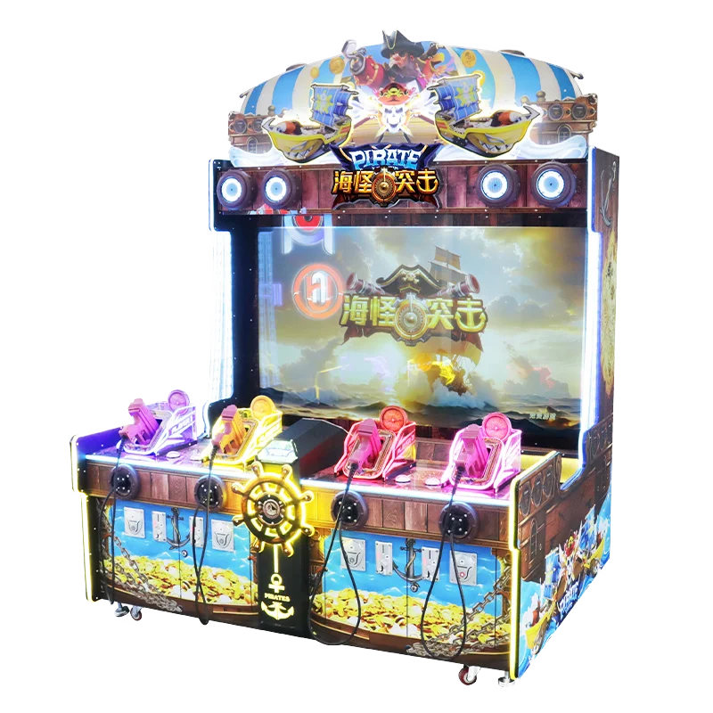 Pirate Themed Gun Shooting Arcade Simulator, 4-Player Coin-Op Game, Amusement Park Shooting Machine, Interactive Gaming Cabinet