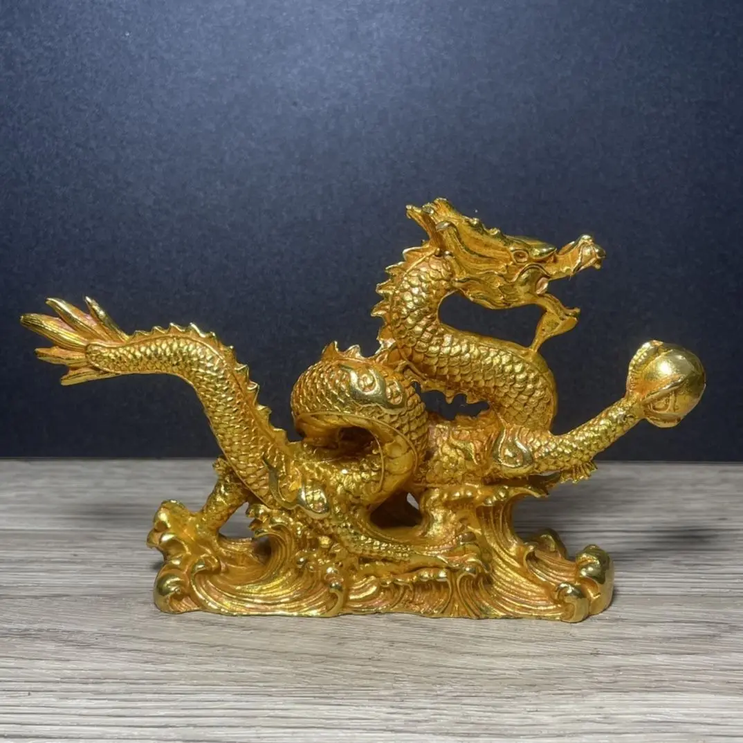 Gilt Lucky Golden Dragon Qinglong Hanlong Decoration Zodiac Home Office Living Room Ornament Alloy Crafts