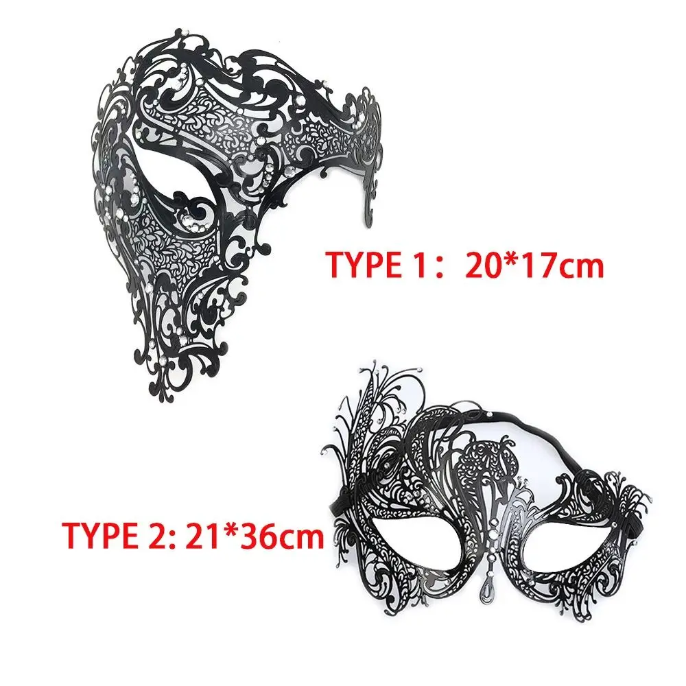 Black Gold Skull Metal Mask Halloween Rhinestone Half Face Venetian Masquerade Men White Women Skull Party Mask