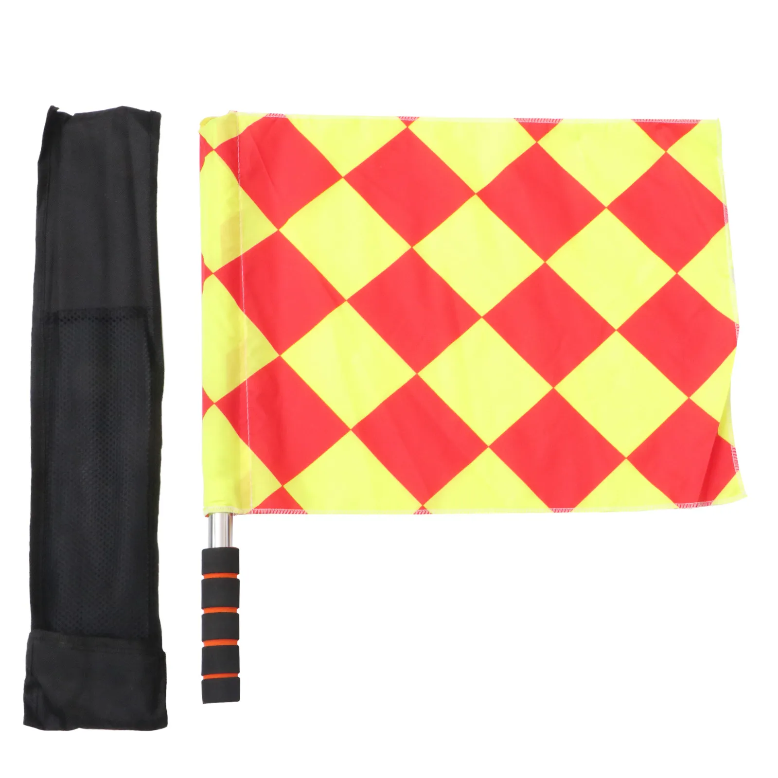 Hand Flag Mini Flag with Plastic Handle Waterproof Cloth Red Yellow Small Square Pattern Football Judge for Sports Fans